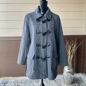 BANANA REPUBLIC WOOL WINTER FALL PEACOAT Toggle Jacket Large Gray Zip Up Vintage